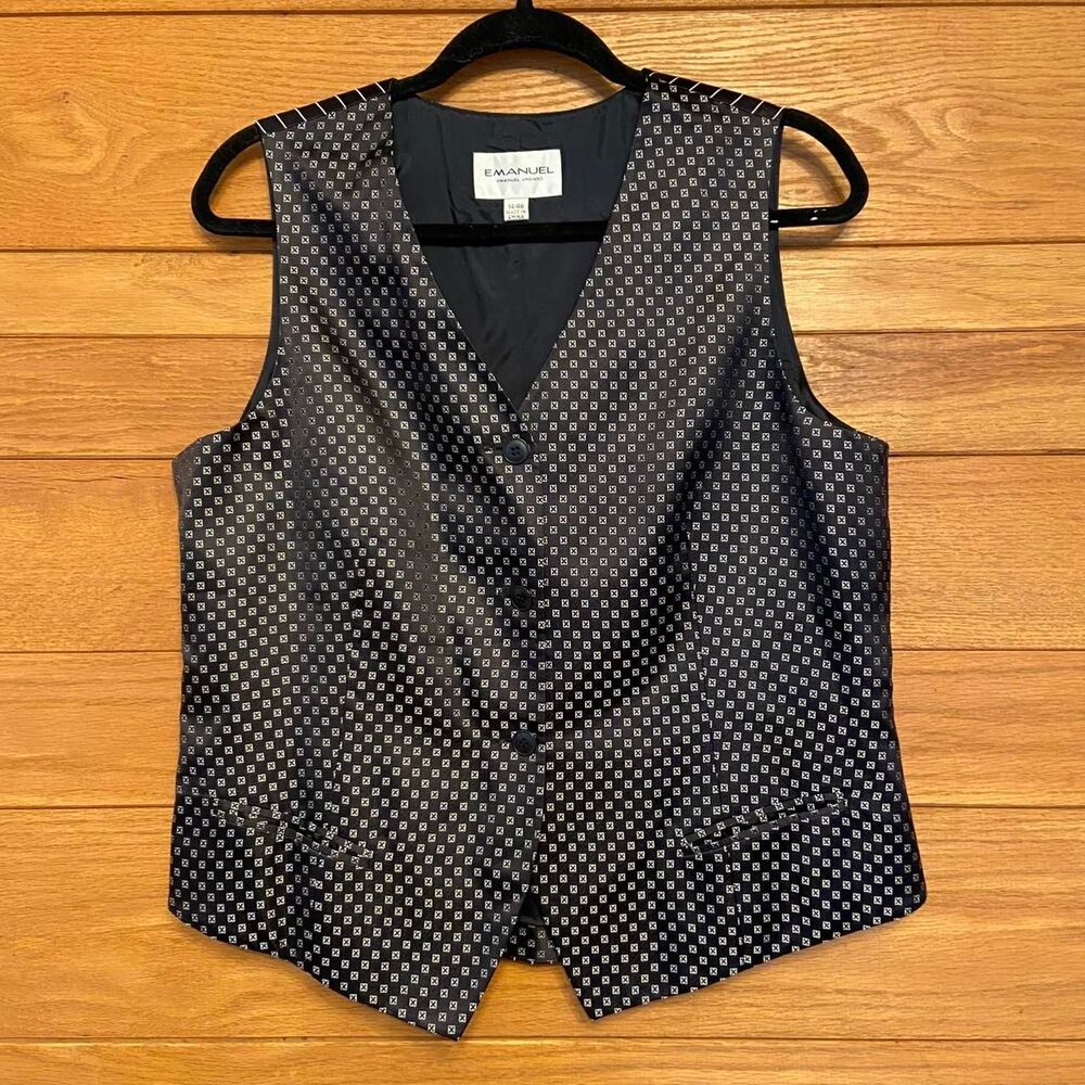 Vintage 90s Emanuel Emanuel Ungaro black printed silk button front vest